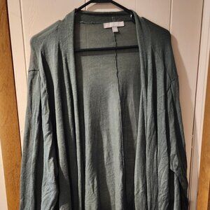 Woman Within Open Front Cardigan 3X (30/32) Green Long Sleeve Lightweight Plus S